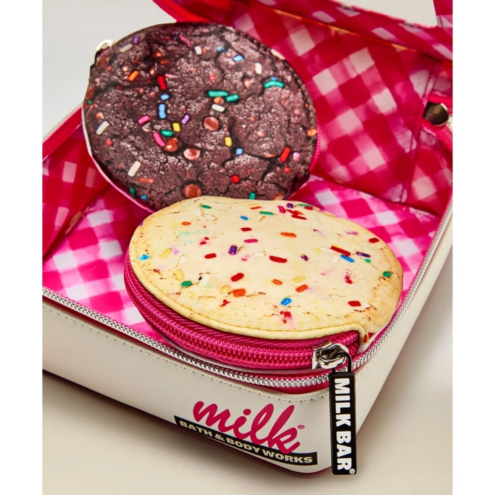 Bath Body Works Milk Bar Cookies 3 Piece Cosmetic Bag Fun Gift Set New RARE